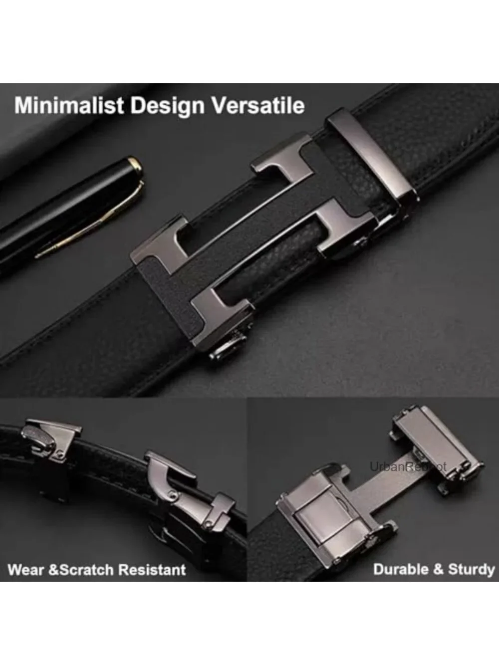 Men's Leather Ratchet Belt Dress with Easy Adjustable Automatic Buckle